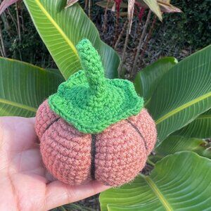 Small Crochet Sunset Halloween Pumpkin Decoration , Soft Stuffed Sunset Pumpkin
